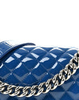 Patent Calfskin Quilted Medium Plexiglass Boy Flap Blue