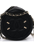 Caviar Quilted Round Filigree Crossbody Black
