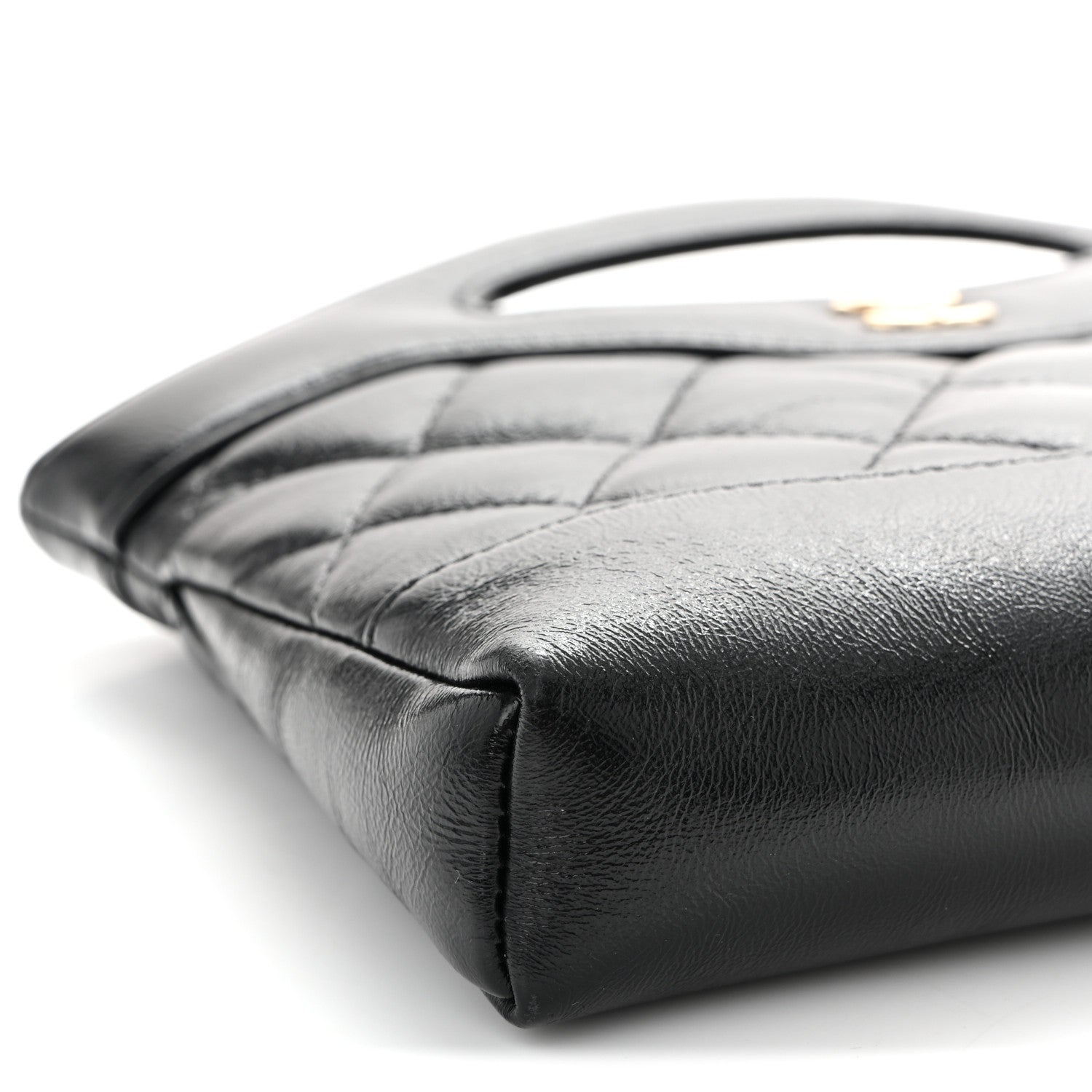 Shiny Crumpled Calfskin Quilted Nano 31 Shopping Bag Black