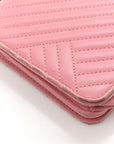 Lambskin Quilted CC Crossing Wallet On Chain WOC Pink