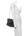 Calfskin Y Quilted Monogram Medium Loulou Chain Satchel Black