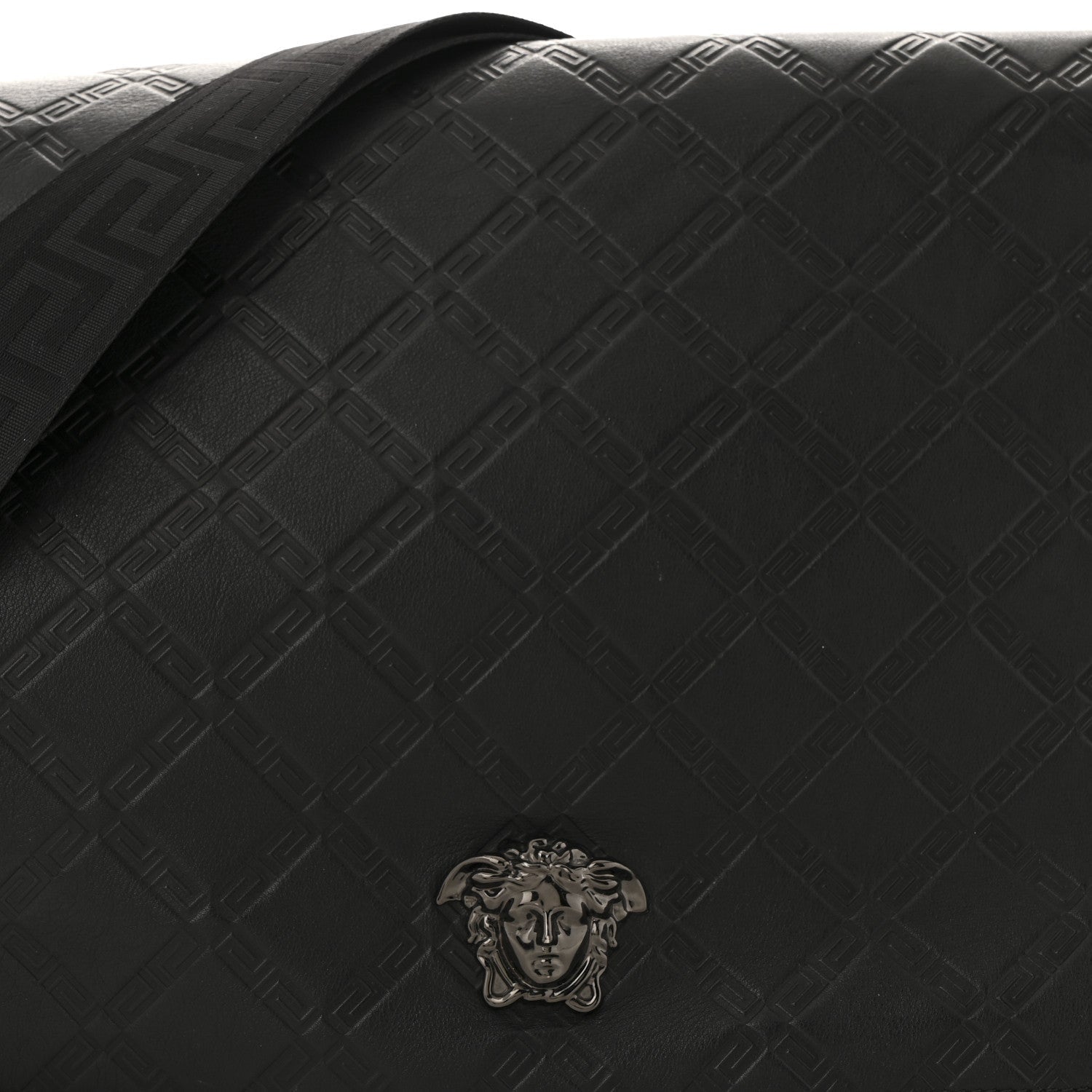 Calfskin Embossed Medusa Messenger Bag Black