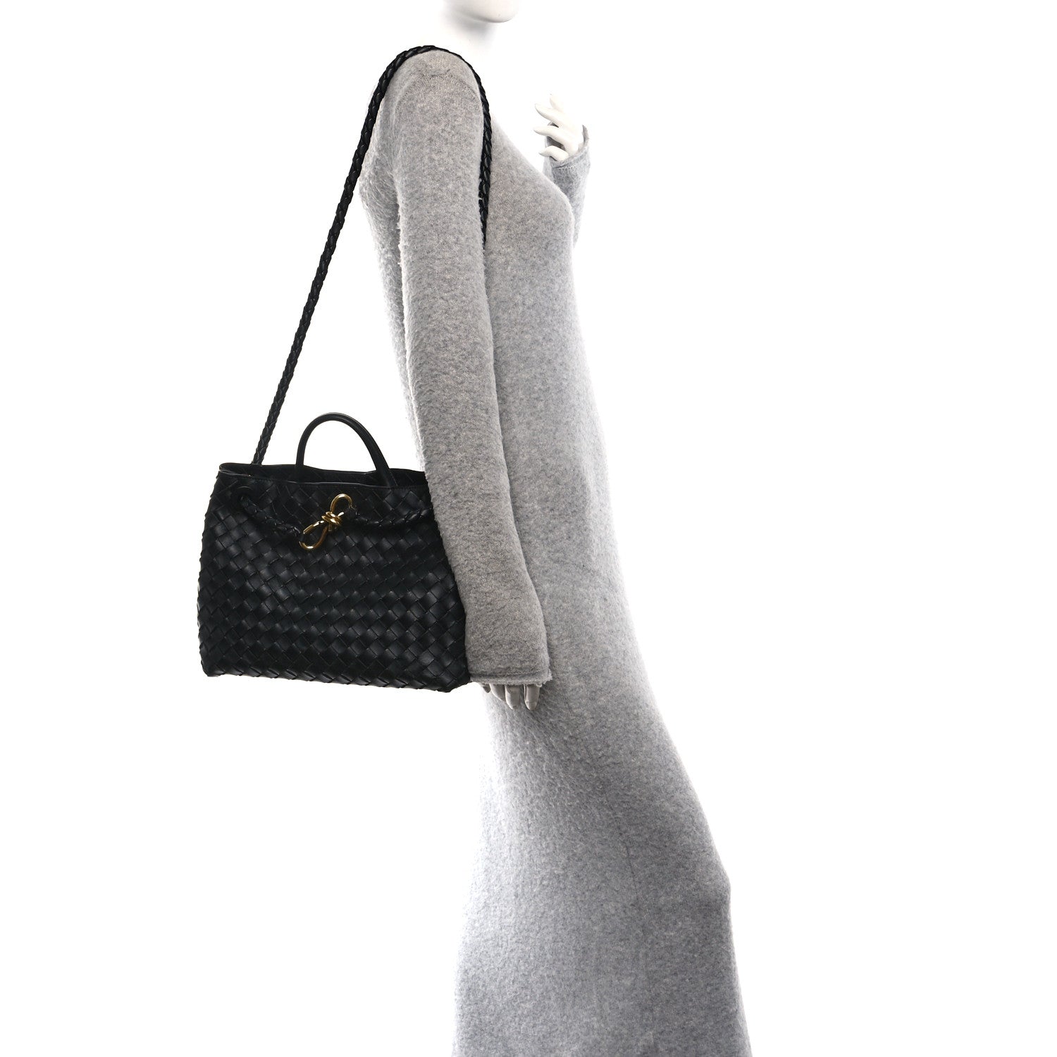 Nappa Intrecciato Medium Andiamo Shoulder Bag Black