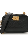 Caviar Quilted Mini Boy Clutch With Chain Black