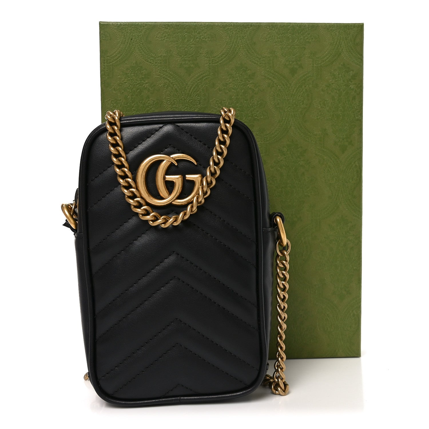 Calfskin Matelasse Mini GG Marmont Crossbody Bag Black