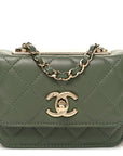 Lambskin Quilted Trendy CC Card Holder On Chain Green