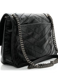 Crinkled Calfskin Matelasse Monogram Medium Niki Chain Satchel Black