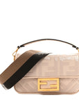 Canvas Vitello King Bi-Color Strap FF Embroidered Mini Baguette Poudre