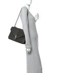 Sheepskin Matelasse Chevron Monogram Large College Satchel Dark Anthracite