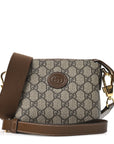 GG Supreme Monogram Azalea Calfskin Small Retro Interlocking G Wristlet Messenger Bag Beige Ebony Brown Sugar