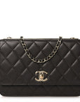 Lambskin Quilted Trendy CC Wallet On Chain WOC Dark Brown