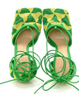 Crochet Stretch Ankle Tie Sandals 37 Kiwi Parakeet