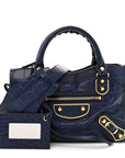 Calfskin Crocodile Embossed Gold Metallic Edge Hardware Mini City Bleu