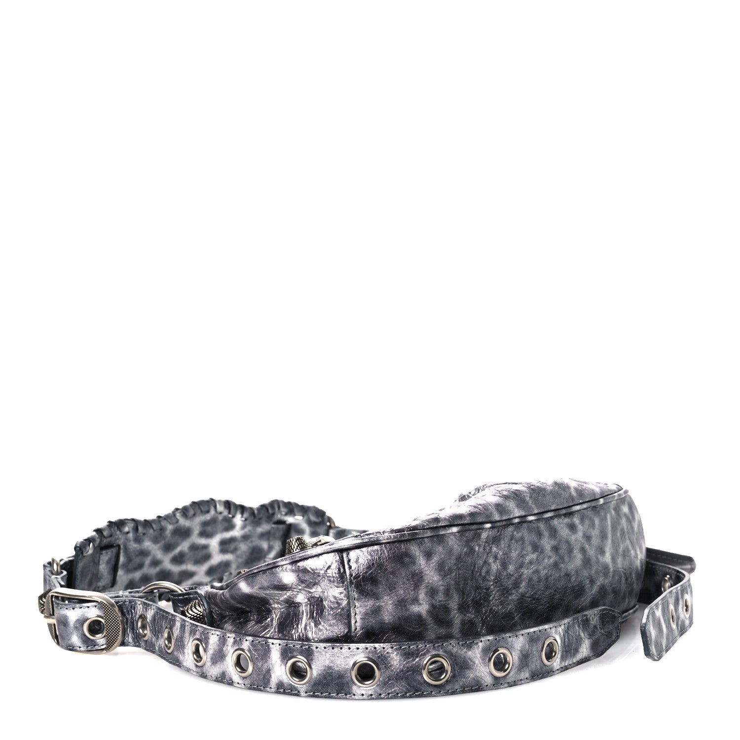 Metallic Agneau Arena Leopard Le Cagole Shoulder Bag XS Dark Grey