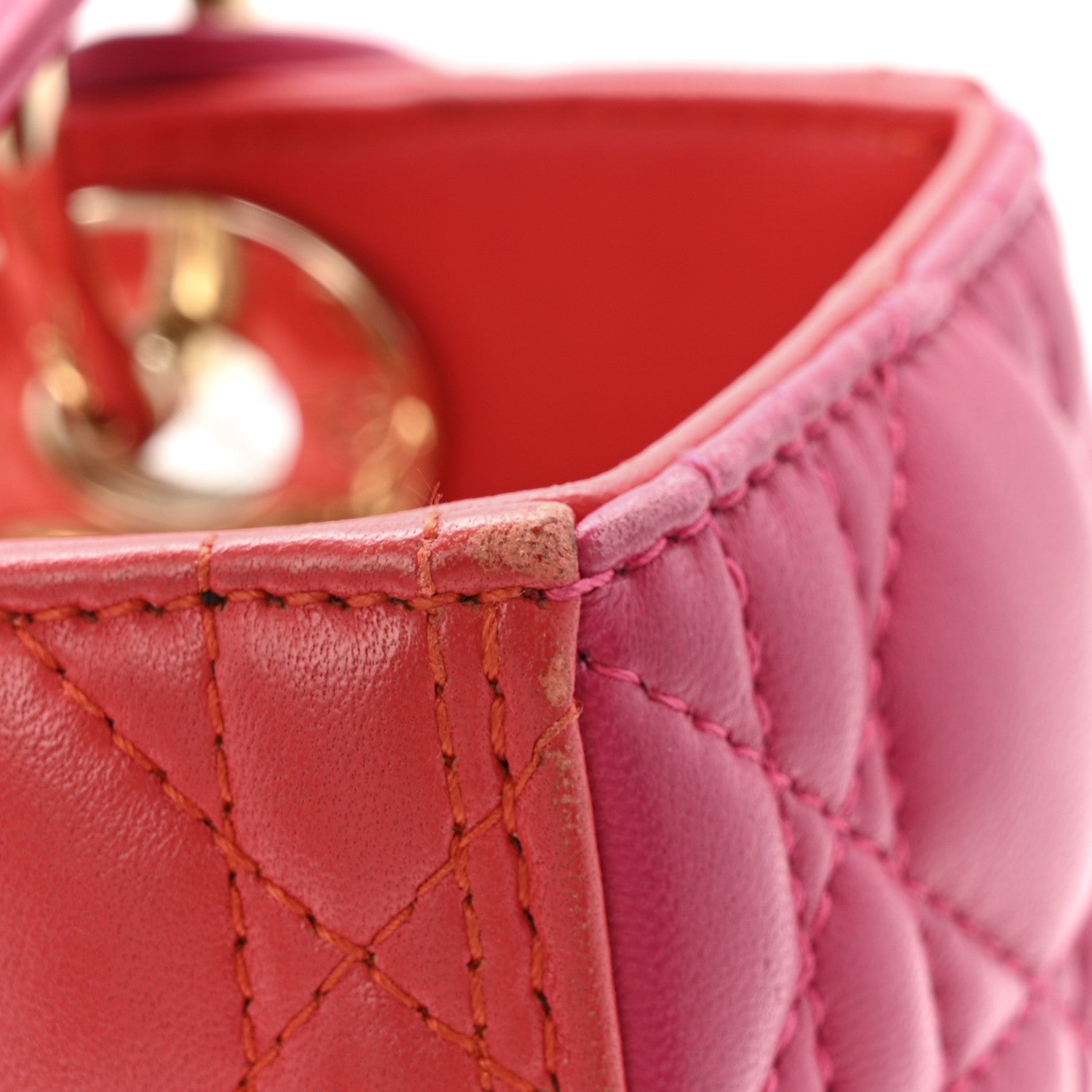 Lambskin Cannage Medium Bi-Color Lady D1OR Orange Fuchsia