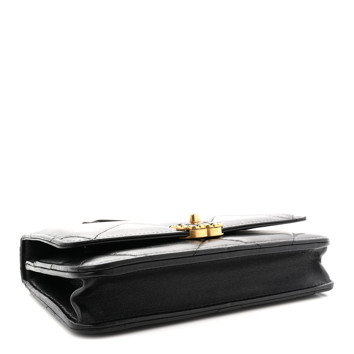 Lambskin Quilted CHNL 19 Wallet On Chain WOC Black