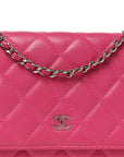 Lambskin Quilted Wallet On Chain WOC Dark Pink