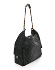 Washed Denim Quilted Large CHNL 25 Handbag Black