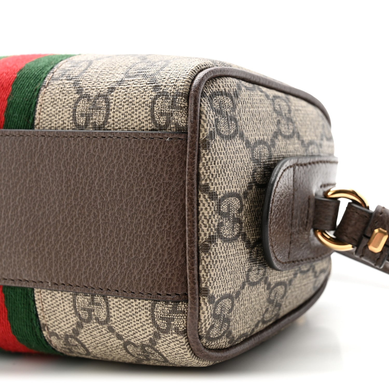 GG Supreme Monogram Textured Dollar Calfskin Web Super Mini Ophidia Top Handle Bowler Bag Beige Ebony New Acero