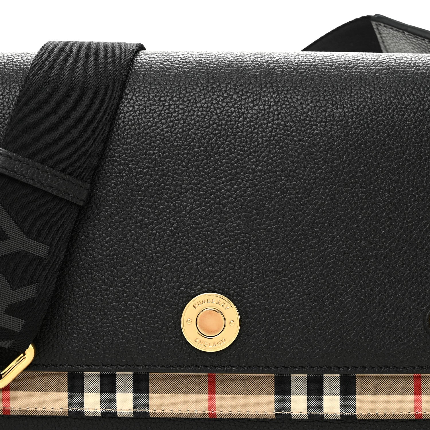 Grainy Calfskin Vintage Check Note Crossbody Bag Black