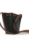 Triomphe Canvas Calfskin Small Drawstring Bucket Bag Tan