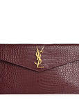 Calfskin Crocodile Embossed Uptown Monogram Clutch Rouge Legion