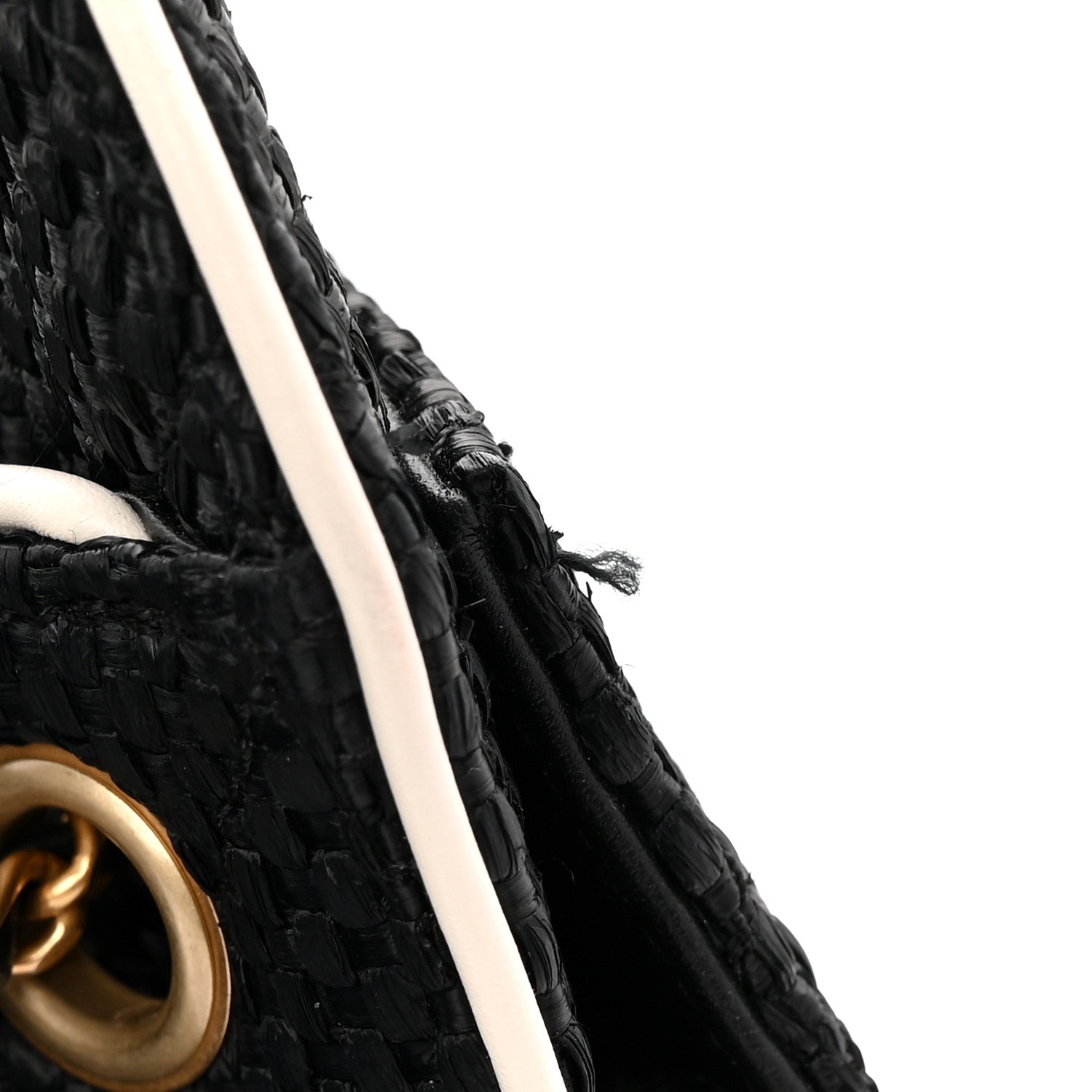 Braided Raffia Calfskin Small CHNL 25 Handbag Black White