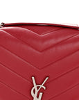 Calfskin Y Quilted Monogram Medium Loulou Chain Satchel Lipstick Red