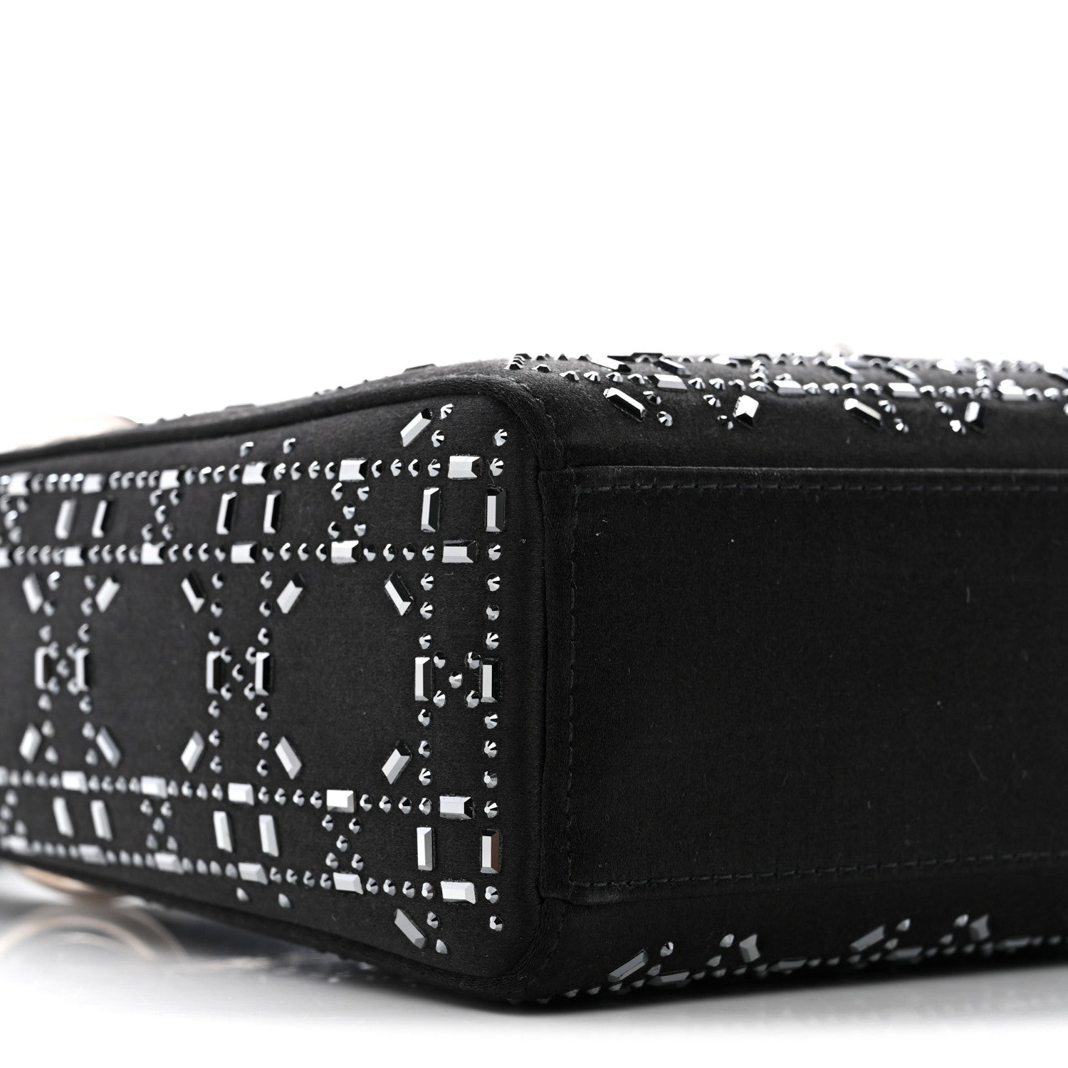 Satin Crystal Cannage Mini Lady D1OR Black