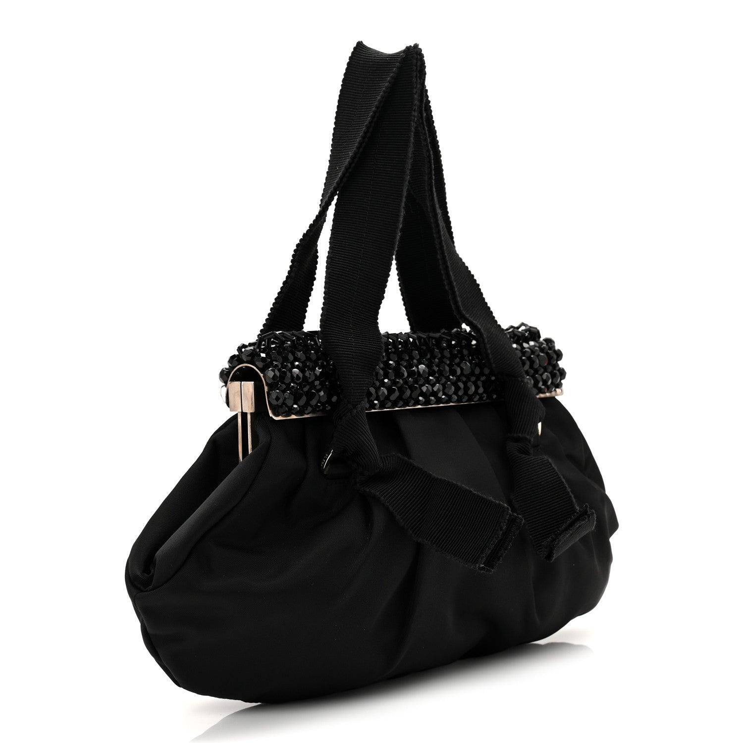 Tessuto Nylon Bead Evening Bag Black