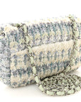 Tweed Quilted Mini Rectangular Flap Light Green Silver White