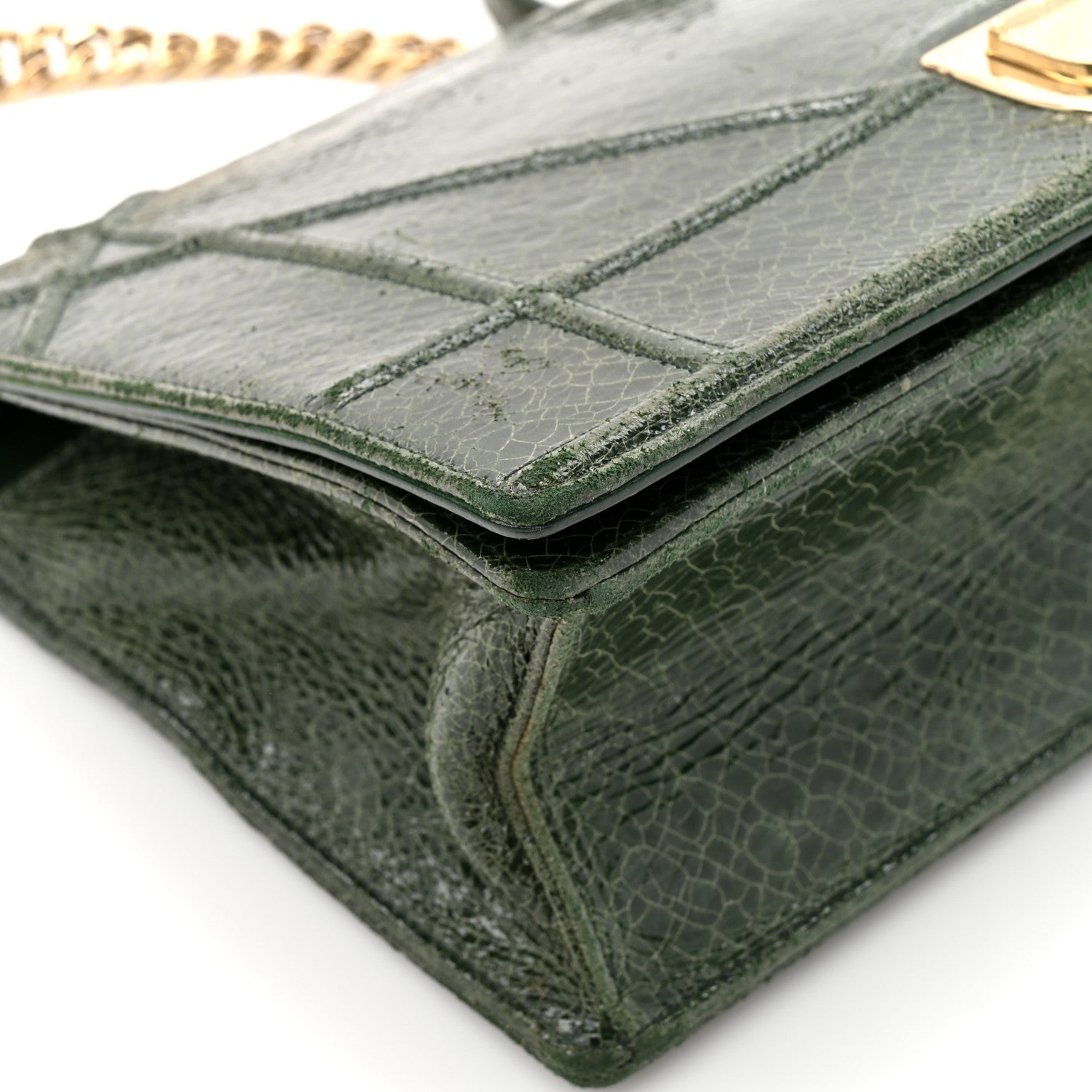 Ceramic Effect Deerskin Large D1ORama Flap Bag Malachite Green
