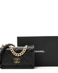 Lambskin Quilted CHNL 19 Wallet On Chain WOC Black