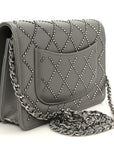 Lambskin Crystal Quilted Wallet On Chain WOC Grey