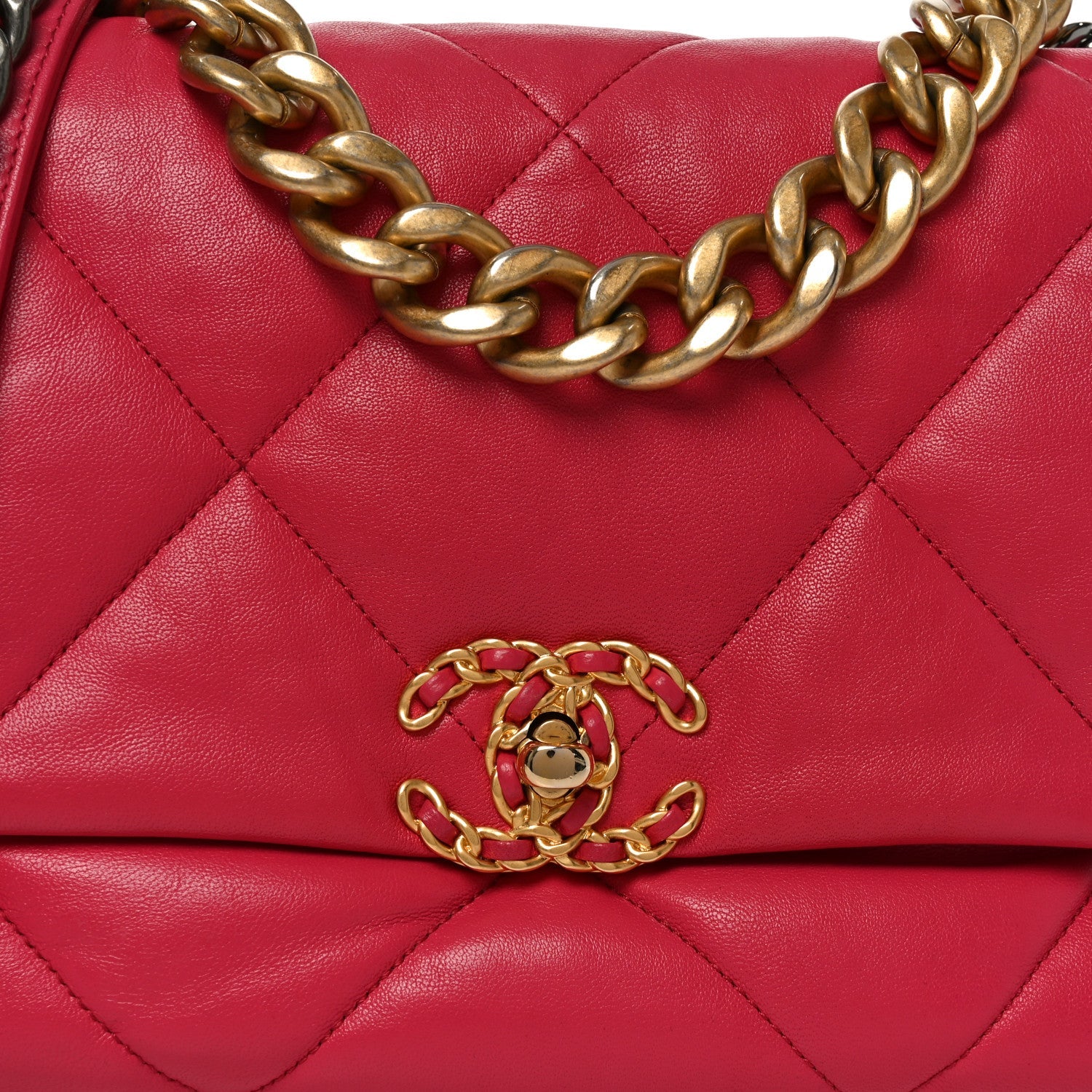 Goatskin Quilted Large CHNL 19 Flap Dark Pink