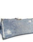 Nappa Denim Printed Hourglass Top Handle Bag Small Denim Blue