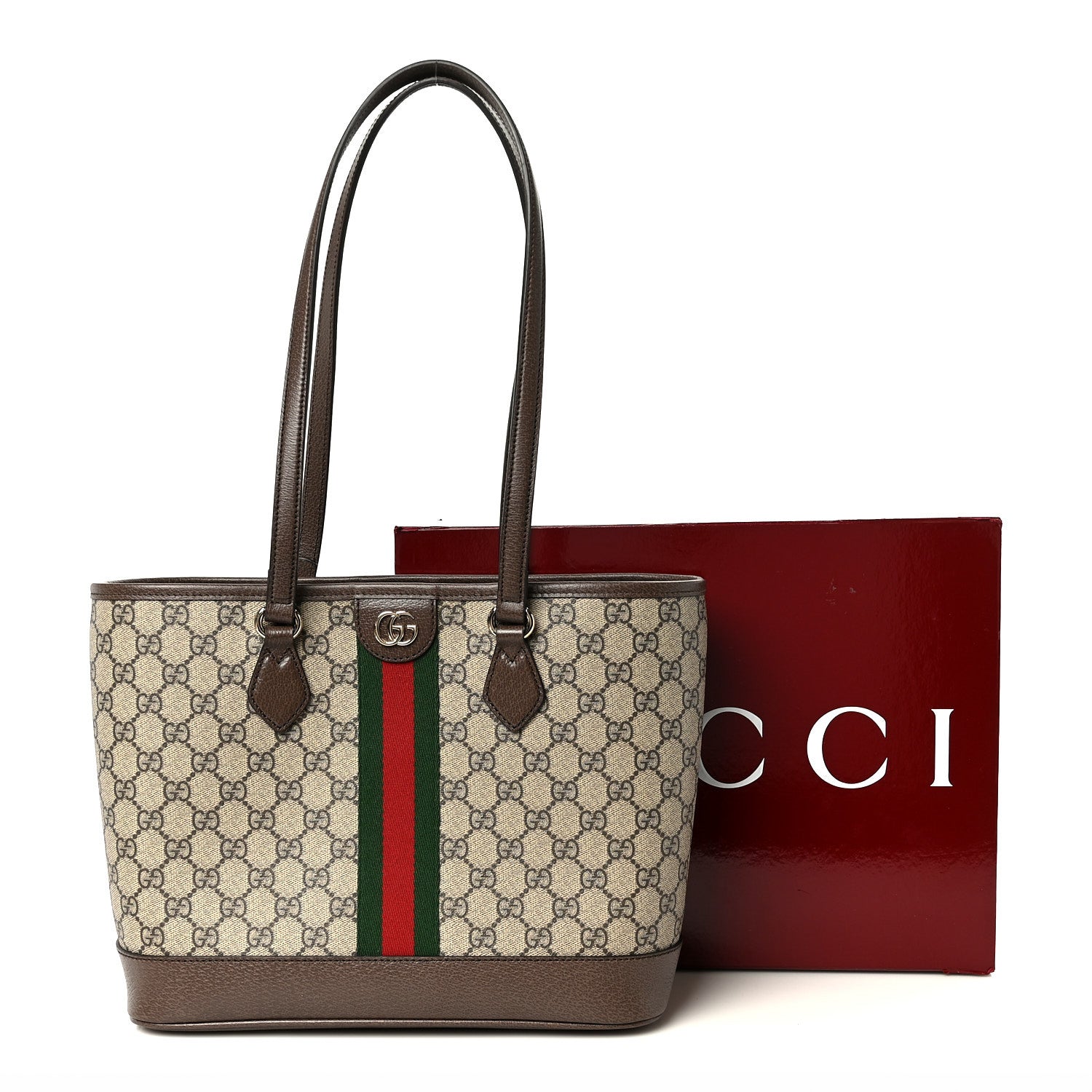 GG Supreme Monogram Textured Calfskin Web Small Ophidia Shoulder Tote Bag Beige Ebony New Acero