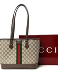 GG Supreme Monogram Textured Calfskin Web Small Ophidia Shoulder Tote Bag Beige Ebony New Acero