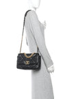 Goatskin Quilted Medium CHNL 19 Flap Black