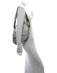 Grained Calfskin Saddle Bag With Strap Stone Grey