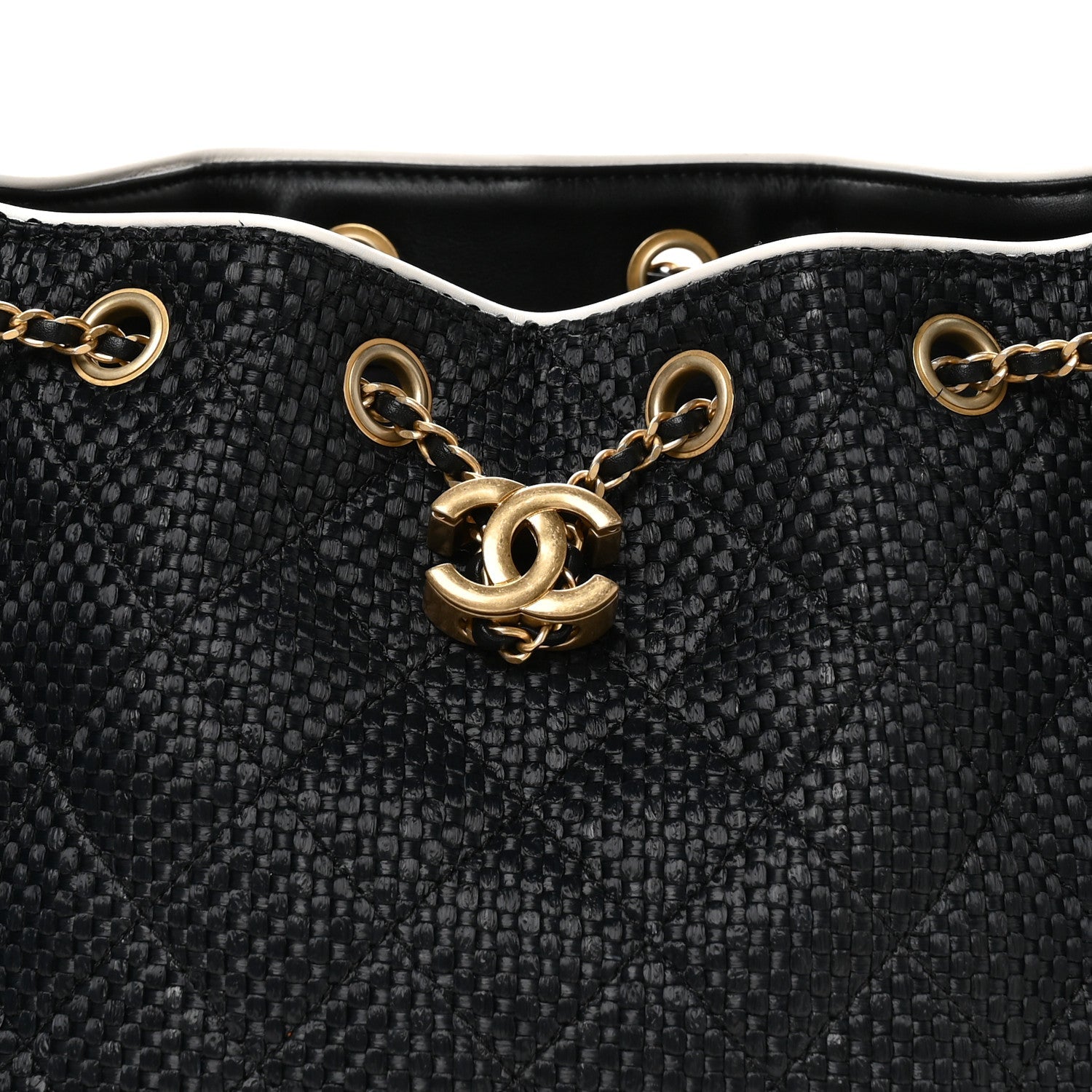 Braided Raffia Calfskin Small CHNL 25 Handbag Black White