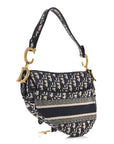 Oblique Embroidered Saddle Bag Blue