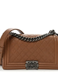 Caviar Quilted Medium Boy Flap Light Brown