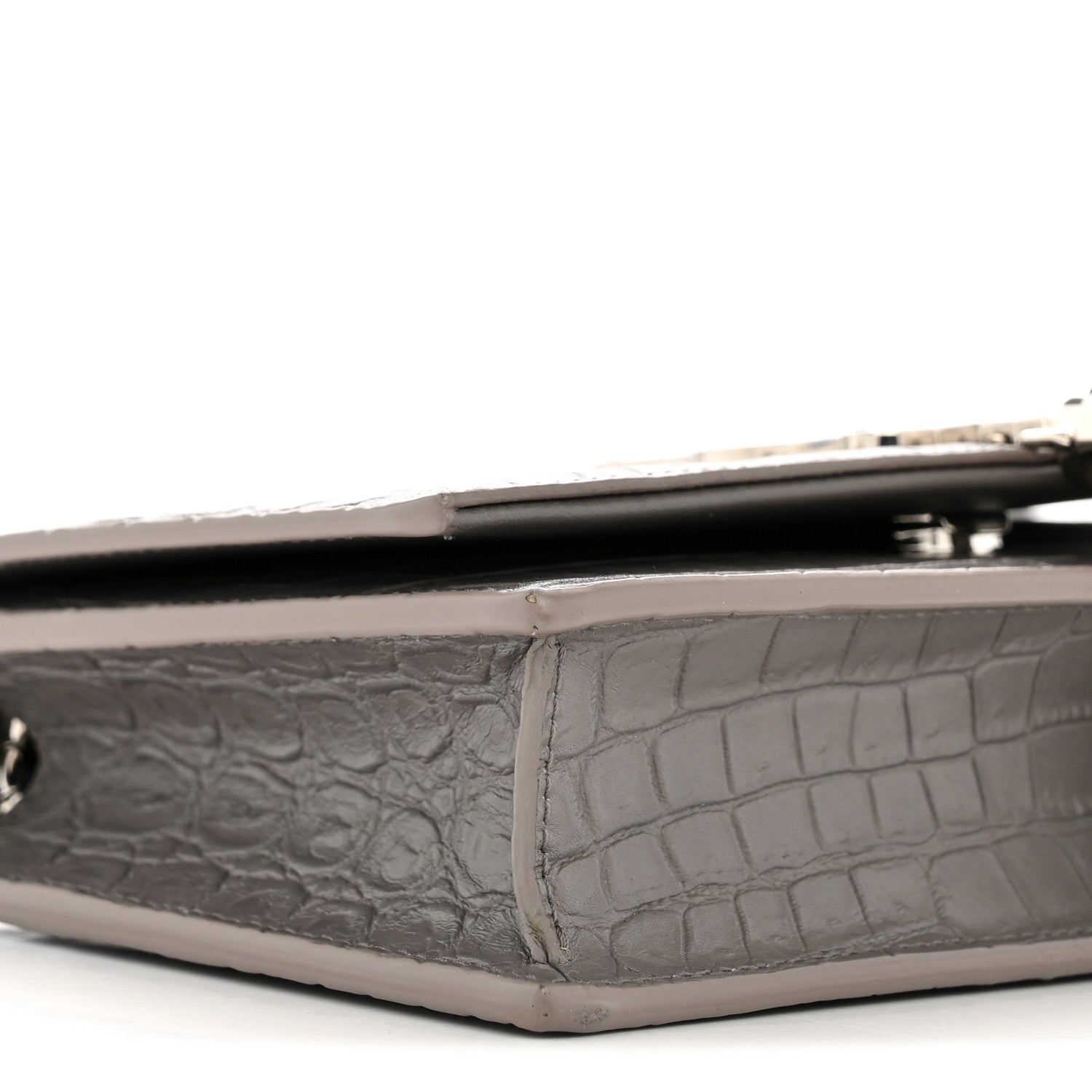 Calfskin Crocodile Embossed Kate Monogram Tassel Chain Wallet Fog