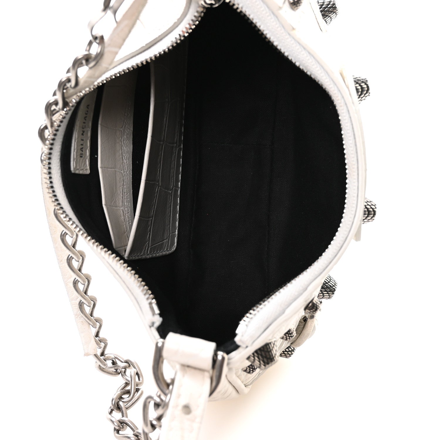 Extra Supple Calfskin Crocodile Embossed Le Cagole Mini Purse With Chain White