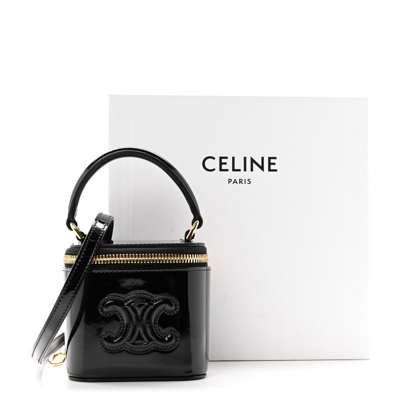 Patent Calfskin Triomphe Mini Vanity Case Black