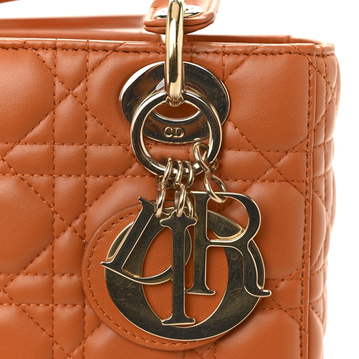 Lambskin Cannage Small Lucky Badges My Lady D1OR Orange