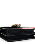 Moon Calfskin Web Medium Dionysus Bamboo Top Handle Bag Black Bright Evergreen Hibiscus Red