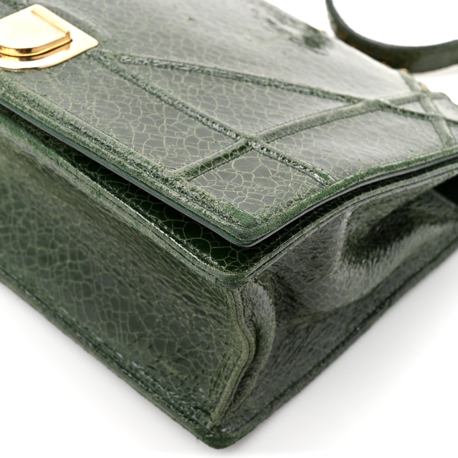 Ceramic Effect Deerskin Large D1ORama Flap Bag Malachite Green
