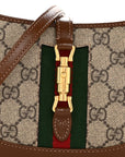 GG Supreme Monogram Azalea Calfskin Web Mini Jackie 1961 Hobo Beige Ebony Brown Sugar